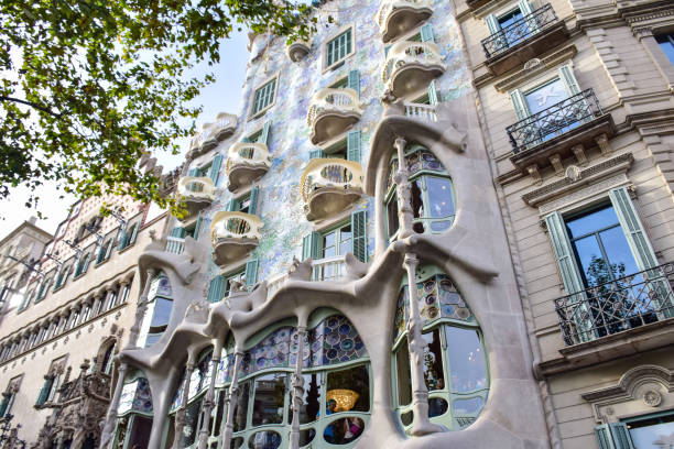 Barcelona, Spain - October 3 2019: Facade of the Casa Batllo house in Barcelona. Barcelona is the capital city of Catalonia Barcelona, Spain - October 3, 2019: Facade of the Casa Batllo house in Barcelona. Barcelona is the capital city of Catalonia. antoni gaudí stock pictures, royalty-free photos & images