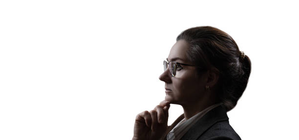 istock Businesswoman thinking with glasses on white isolated layer. 1401561079