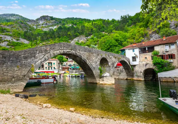 Famous bridge in small old town of Montenegro
