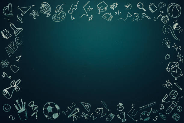 istock School icons set drawing in chalkboard with copy space. Back to school concept. Hand drawn background with school supplies and creative elements. 1401562975