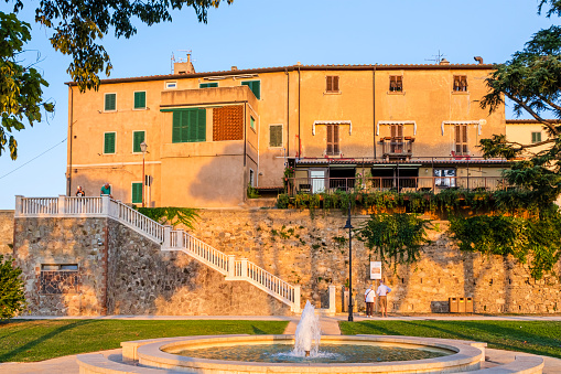 Tourists visiting the old town of Castagneto Carducci, in the province of Livorno