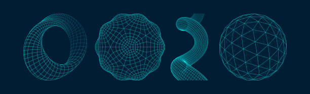 Sphere, spiral and mobius strip. Geometrical figures. Wireframe illustration. Abstract grid design. Technology style. 3d vector illustration. Sphere, spiral and mobius strip. Geometrical figures. Wireframe illustration. Abstract grid design. Technology style. 3d vector illustration. mobius strip stock illustrations
