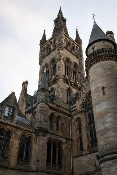 Historic buildings on the quad at the campus of the University of Glasgow.