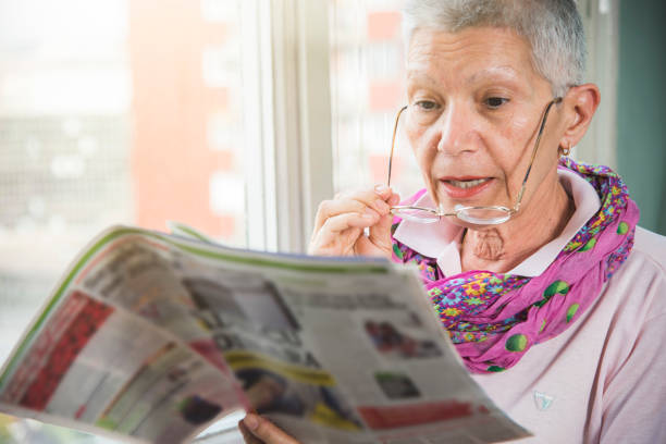 istock Bad eyesight for a senior lady 1401567488