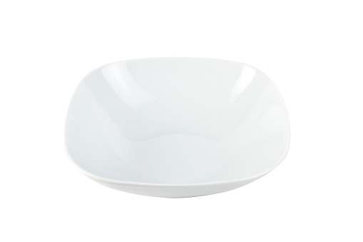 Empty white porcelain plate bowl isolated on the white background with clipping path