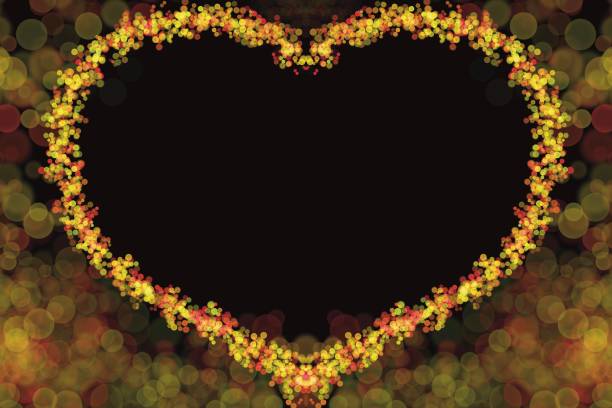 black background frame with yellow heart and love bokeh pattern