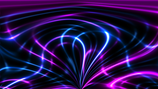 Illuminated futuristic background with glowing laser lines, data flow, bright changing curves, cosmic creative background, abstract pattern