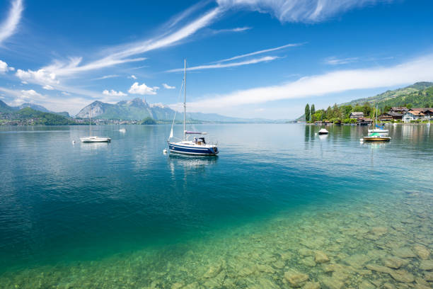 istock amazing azure Thun lake in Switzerland 1401570079
