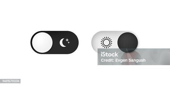 istock Night or day mode toggle switch vector button. Brightness of application theme. Light and dark slide option element. 1401570334