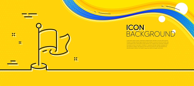 Flag line icon. Abstract yellow background. Goal success sign. Leadership symbol. Minimal flag line icon. Wave banner concept. Vector