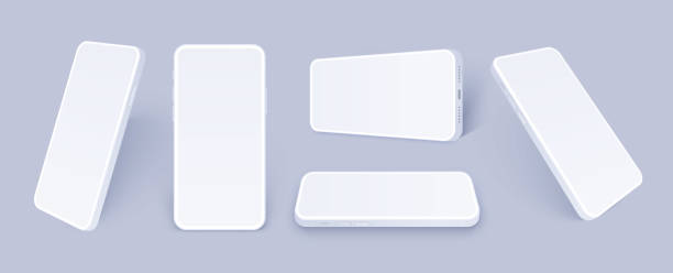 Clay phone mockup, realistic mobile set concept with shadow isolated. White smartphones in different angles view with blank screen. Clay phone mockup, realistic mobile set concept with shadow isolated. White smartphones in different angles view with blank screen, 3d vector illustration mock up for app design presentation. phone cover isolated stock illustrations