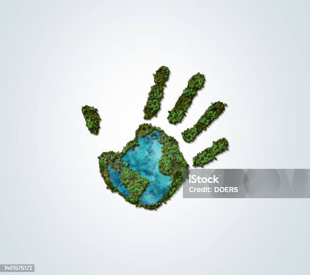 Green Trees Hand Isolated On White Background Stock Photo - Download Image Now - Handprint, Globe - Navigational Equipment, Nature