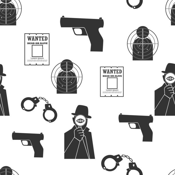 ilustraciones, imágenes clip art, dibujos animados e iconos de stock de patrón sin fisuras del vector espía detective - gun violence