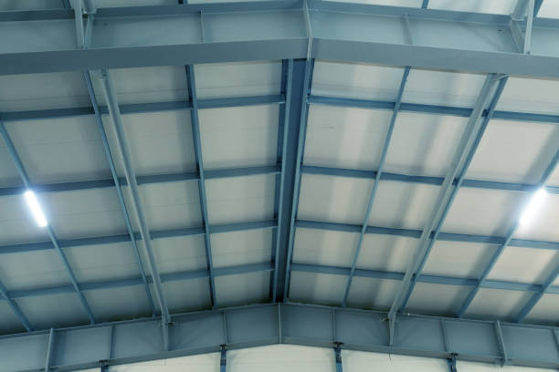 istock complex vaulted ceiling with crossbars beams ceilings inside factory building for industrial background. 1401578251