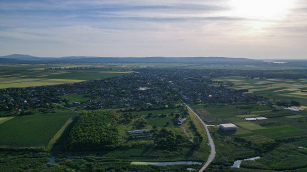 istock Aerial view of a small town in countryside 1401578392