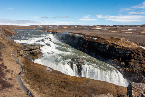 Gullfoss Falls, a waterfall on the Golden Circle route in southwest Iceland.