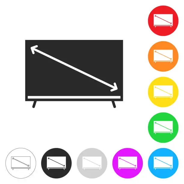 Vector illustration of TV screen size. Icon on colorful buttons