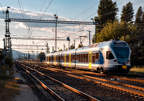 High speed train in motion at sunset, Europe, Hungary