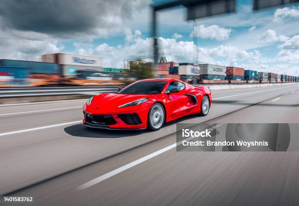 Stock fotografie Corvette C8 – stáhnout obrázek nyní - Sportovní automobil, Automobil - Motorové vozidlo, Červená