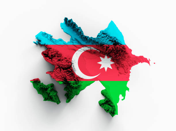 aserbaidschan karte und flagge 3d topografische karte 3d illustration - azerbaijan flag stock-fotos und bilder
