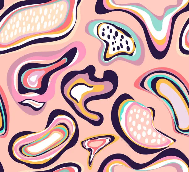 Vector illustration of Abstract pattern with multicolored hand drawn elements and funny background.