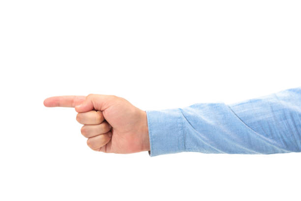 istock Male hand with index finger up isolated on white 1401585286