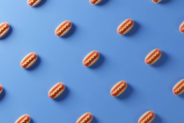 istock 3D rendering of repeating hot dogs 1401585590