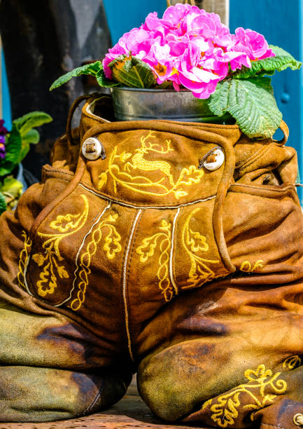 close-up of man wearing traditional bavarian leather pants in watercolors