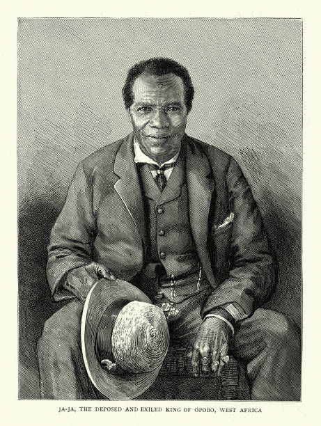 Vintage illustration of King Jaja of Opobo, 19th Century Vintage illustration of King Jaja of Opobo, 19th Century africa antique old fashioned engraving stock illustrations