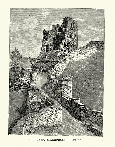 Vintage illustration, Ruined keep of Scarborough Castle, North Yorkshire, 19th Century