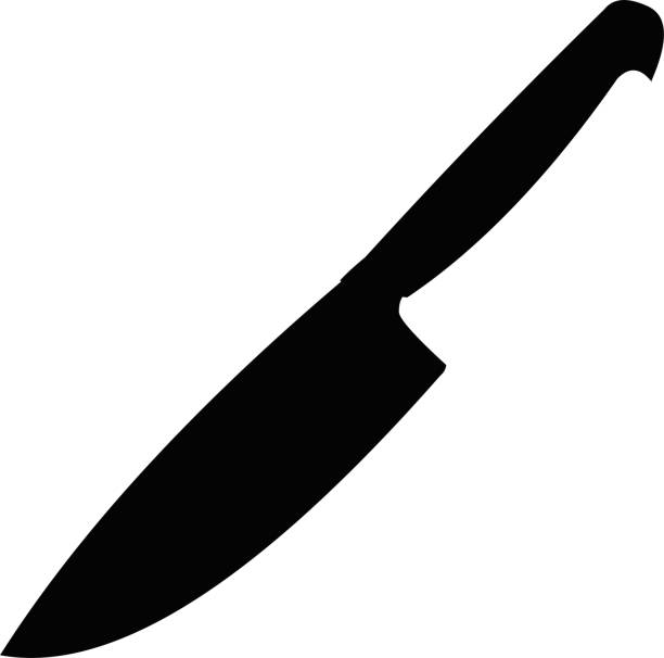 ilustracja wektorowa czarny nóż kuchenny sylwetkowy - wound cutting beef vector stock illustrations