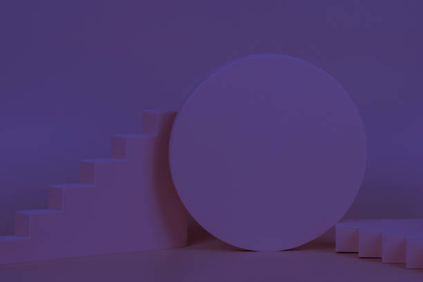 istock Abstract background trendy very peri color monochrome composition with geometric shapes forms. Exhibition podium, platform for product presentation on purple background. Front view 1401597687