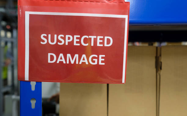 istock A shelf with packages and a red sign saying 
