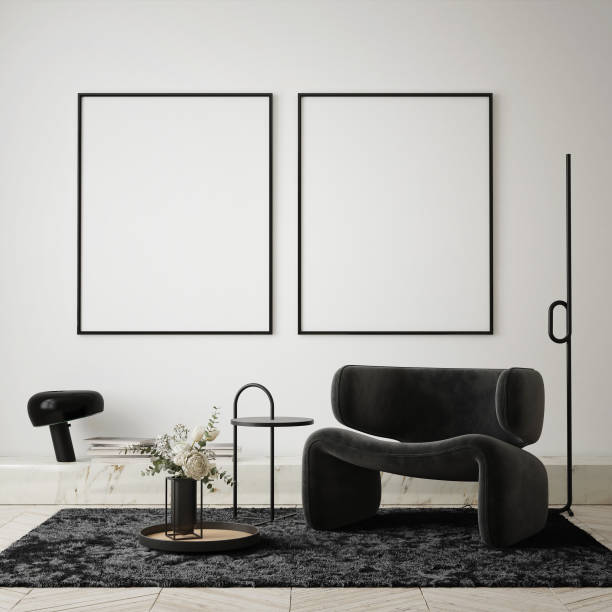 istock mock up poster frame in modern interior background, living room, Scandinavian style, 3D render, 3D illustration 1401601259