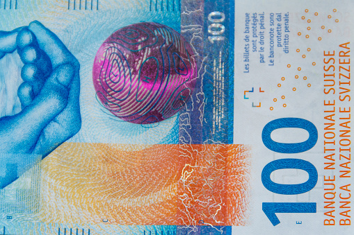 Macro shot of one hundred swiss francs banknote