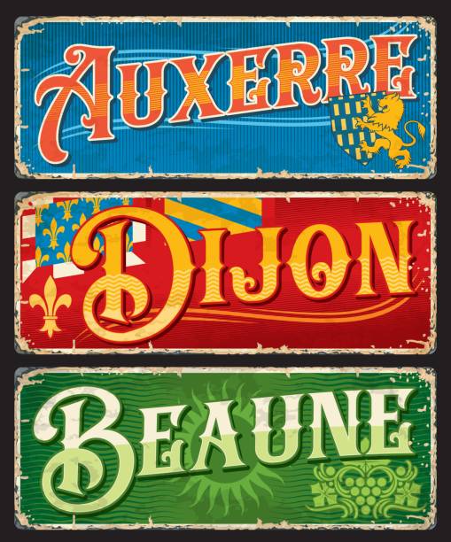 istock Auxerre, Dijon, Beaune french city travel plates 1401604373