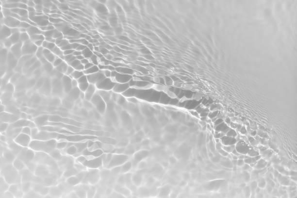 istock Water texture with wave sun reflections on the water overlay effect for photo or mockup. Organic light gray drop shadow caustic effect with wave refraction of light. Banner with copy space 1401604411