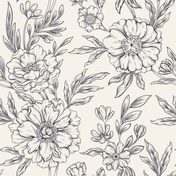 illustrazioni stock, clip art, cartoni animati e icone di tendenza di concetto di vintage floral pattern - rose pattern victorian style seamless