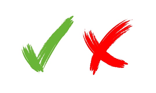 Approve and Reject line icon in red and green color. Cross and Check mark illustration. x icon, brush, accept, decline or agree symbol. Trendy flat for app,design, infographic web ui ux. Vector EPS 10