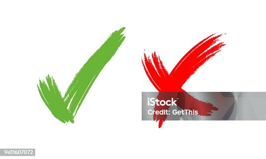 istock Approve and Reject line icon in red and green color. Cross and Check mark illustration. x icon, brush, accept, decline or agree symbol. Trendy flat for app,design, infographic web ui ux. Vector EPS 10 1401607072