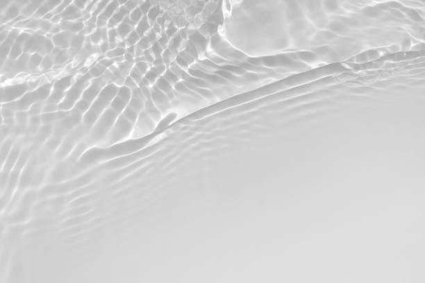 Photo of Water texture with wave sun reflections on the water overlay effect for photo or mockup. Organic light gray drop shadow caustic effect with wave refraction of light. Banner with copy space