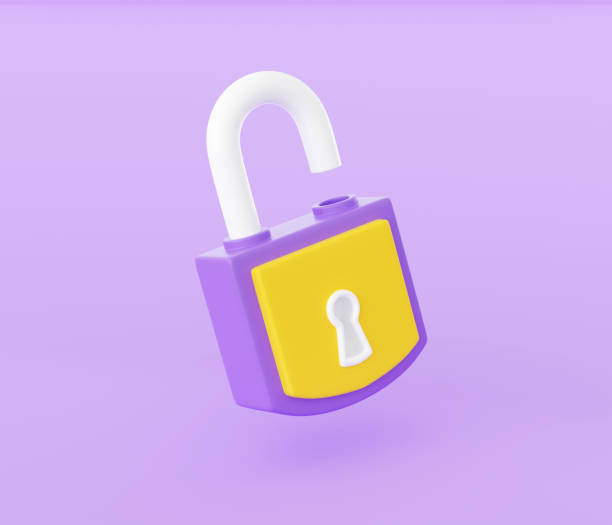 istock Open padlock 3d render illustration. Lock with keyhole for private data safety and protection concept. 1401608015