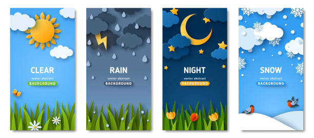 ilustraciones, imágenes clip art, dibujos animados e iconos de stock de nubes de papel de la aplicación de pronóstico del tiempo - storm cloud rain sky cloud