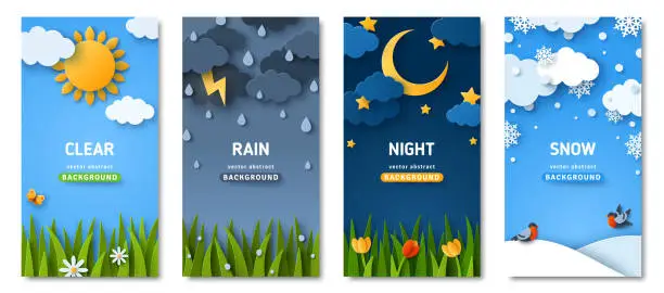 Vector illustration of Weather forecast app paper clouds