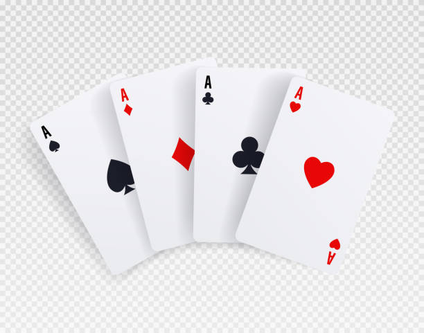 Playing cards set Playing cards set. Collection of aces of all stripes. Hearts, clubs, diamonds and spades. Poker or blackjack, gambling and entertainment on Internet, fortuna. Realistic isometric vector illustration blackjack illustrations stock illustrations