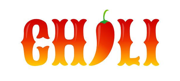 Vector illustration of chilli pepper. Vector typography with red chili pepper on isolated bacground. Spicy food.