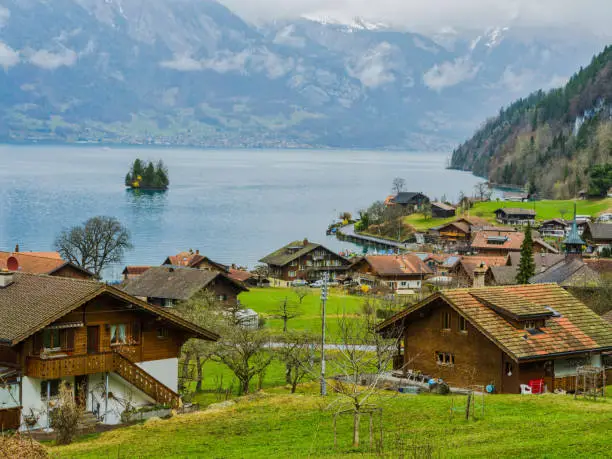 Iseltwald village on Lake Brienz in the canton of Bern, Switzerland