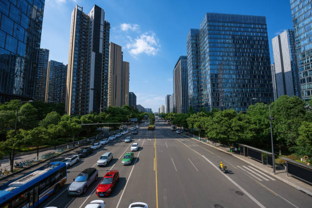istock Sunny day Chengdu's bustling financial city 1401618469