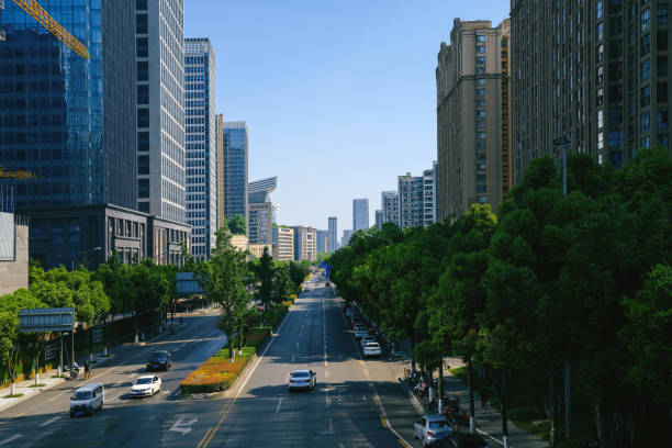 istock Sunny day Chengdu's bustling financial city 1401618493