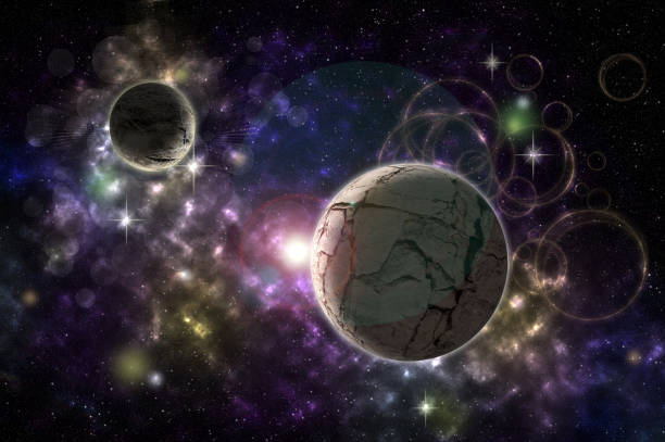 Bright, multicolored, abstraction, cosmic, colourful background with planets and stars for design artworks